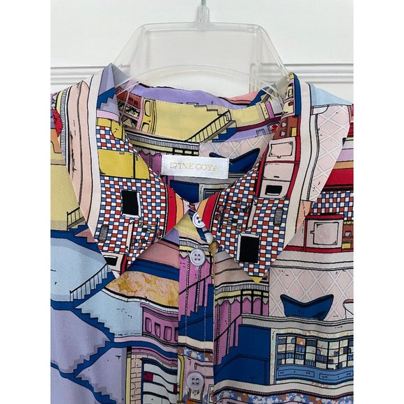 Stine Goya Maxwell Palazzo Doll House Print Silk Shirt Top Pastel Stairs Room XL - Picture 5 of 6